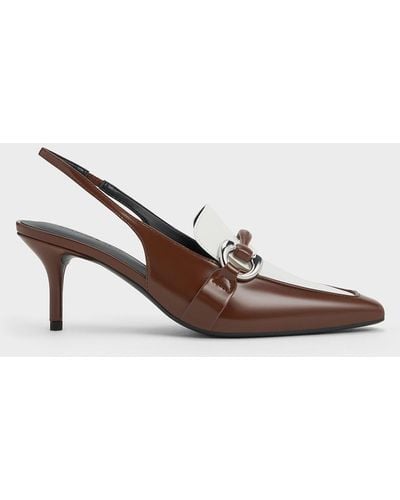 Charles & Keith Catelaya Two-tone Metallic Accent Slingback Court Shoes - Brown