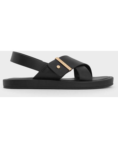 Charles & Keith Crossover-strap Slingback Sandals - Black