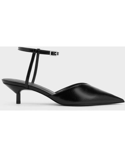 Charles & Keith Crinkle-effect Kitten-heel Pointed-toe Court Shoes - Black
