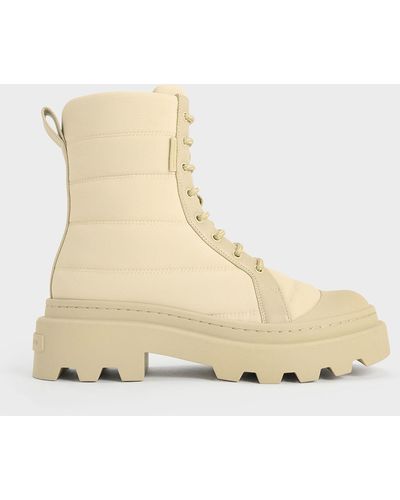 Charles & Keith Nylon Puffy Ridged-sole Boots - Natural