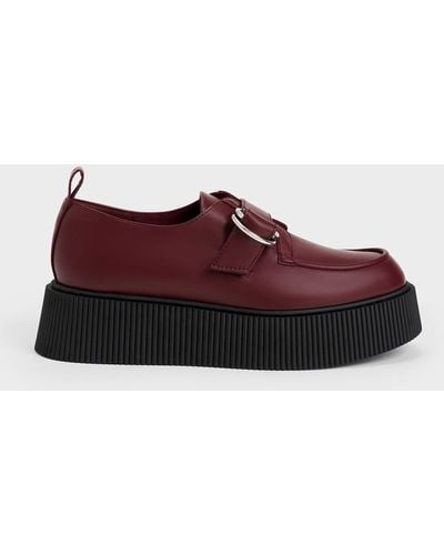 Charles & Keith Cordova Buckled Platform Loafers - Red