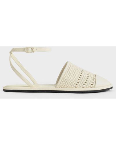 Charles & Keith Woven Ankle-strap Flats - White