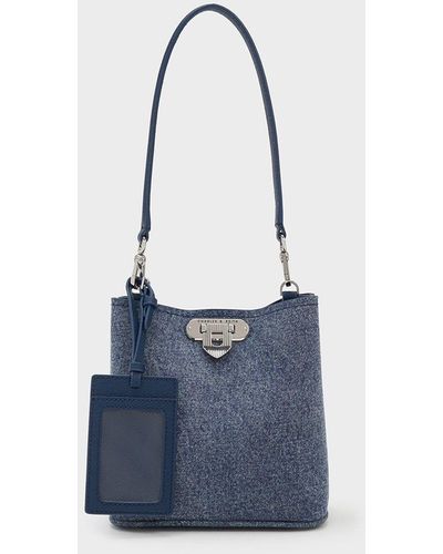 Charles & Keith Alcott Denim Bucket Bag - Blue