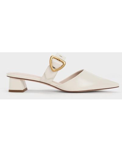 Charles & Keith Sepphe Cut-out Heeled Mules - White