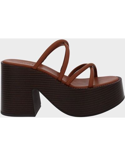 Charles & Keith Strappy Crossover Platform Mules - Brown