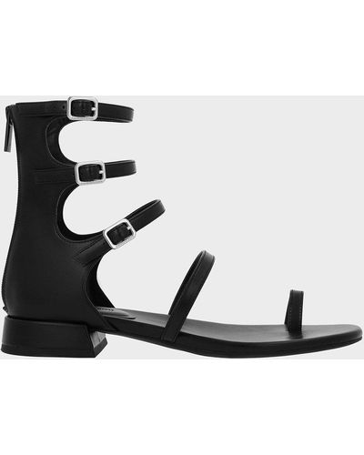 Charles & Keith Lyric Gladiator Toe-ring Sandals - Black