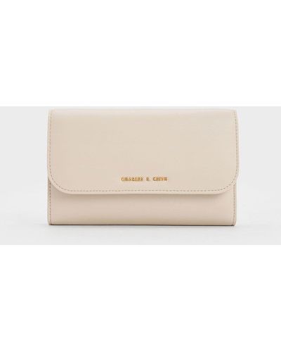 Charles & Keith Magnetic Front Flap Long Wallet - Natural