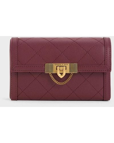 Charles & Keith Tallulah Quilted Push-lock Clutch - Purple