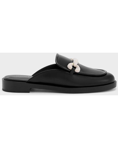 Charles & Keith Beaded Accent Loafer Mules - Black