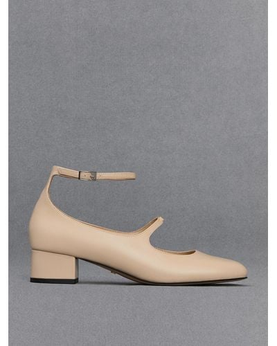 Charles & Keith Claire Leather Mary Jane Court Shoes - Grey