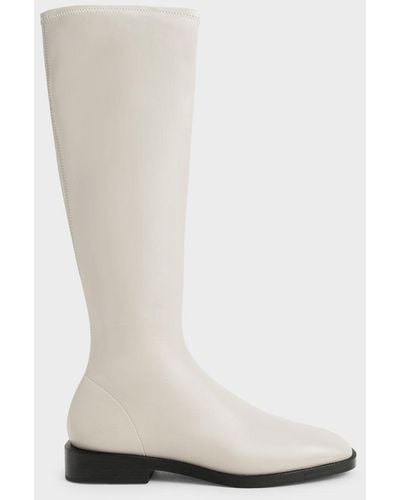 Charles & Keith Knee High Flat Boots - White