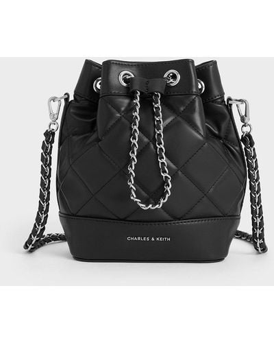 Charles & Keith Quilted Two-way Bucket Bag - Black