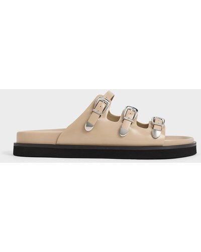 Charles & Keith Buckled Triple-strap Sandals - White
