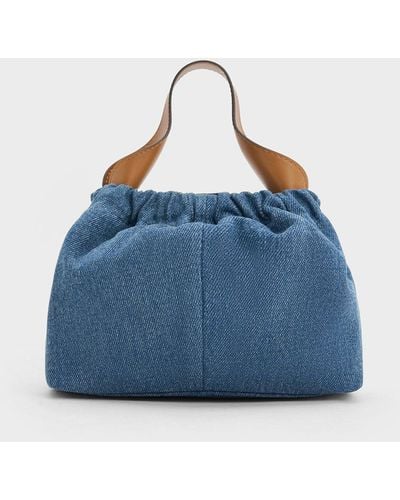 Charles & Keith Ally Denim Ruched Slouchy Chain-handle Bag - Blue