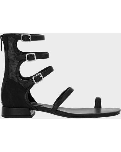 Charles & Keith Lyric Mesh Gladiator Toe-ring Sandals - Black