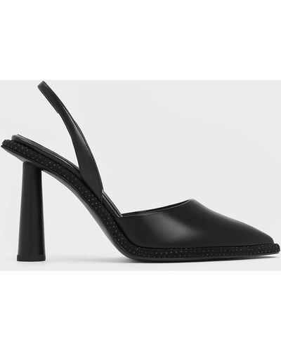 Charles & Keith Crystal-embellished Pointed-toe Slingback Court Shoes - Black