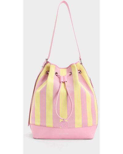 Charles & Keith Large Striped Bucket Bag - Pink
