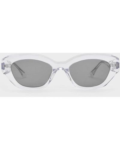 Charles & Keith Recycled Acetate Geometric-frame Cateye Sunglasses - Gray