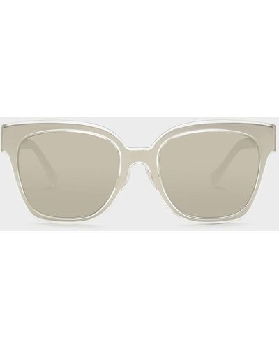 Charles & Keith Oversized Square Metallic Accent Sunglasses - White