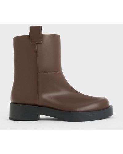 Charles & Keith Double Pull-tab Ankle Boots - Brown