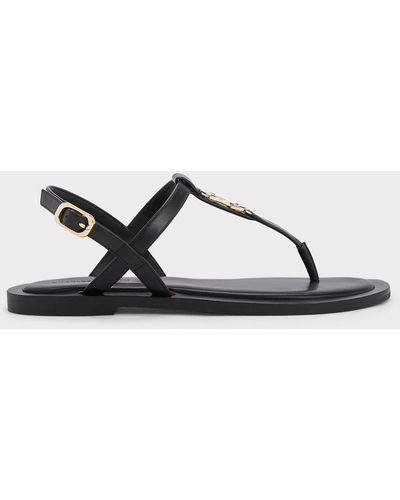 Charles & Keith Metallic-accent Thong Sandals - Black