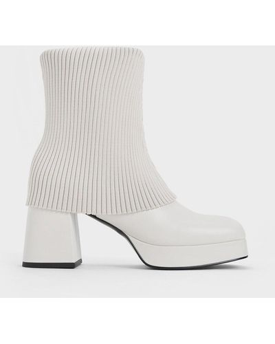 Charles & Keith Evie Knitted-sock Ankle Boots - White