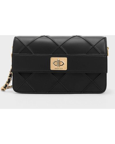 Charles & Keith Eleni Quilted Crossbody Bag - Black