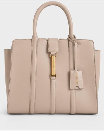 Charles & Keith Large Cesia Metallic Accent Tote Bag - Natural