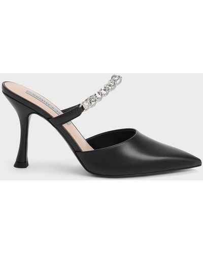 Charles & Keith Chain-link Strap Heeled Mules - Black