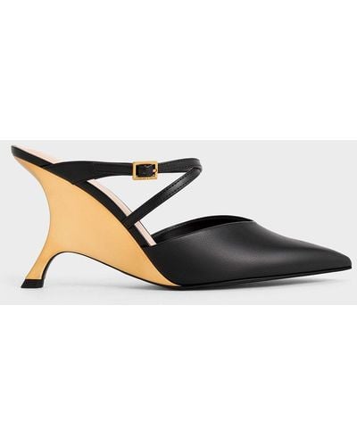 Charles & Keith Crossover-strap Sculptural-heel Wedges - Natural