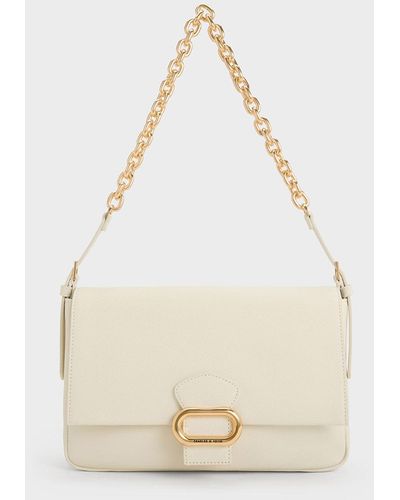 Charles & Keith Daki Belted Trapeze Bag - White