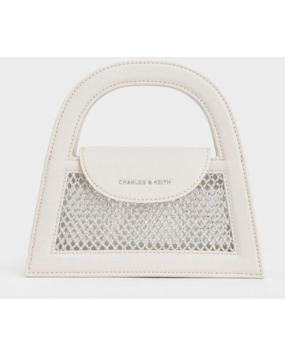Charles & Keith Este Crystal-embellished Top Handle Bag - White