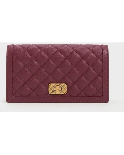 Charles & Keith Micaela Quilted Long Wallet - Purple