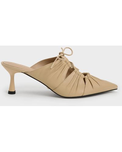 Charles & Keith Landis Leather Ruched Bow-tie Mules - White