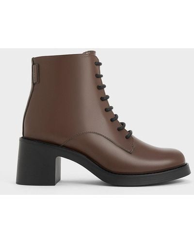 Charles & Keith Hester Block Heel Ankle Boots - Brown
