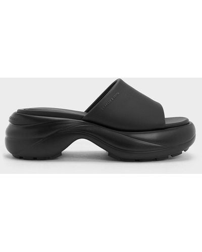 Charles & Keith Wide-strap Curved Platform Sports Sandals - Black