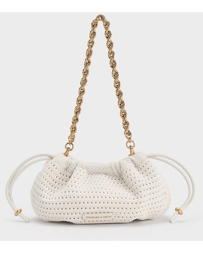 Charles & Keith Ida Knitted Chain-handle Clutch - Natural