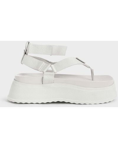 Charles & Keith Joss Ankle-strap Flatform Thong Sandals - White