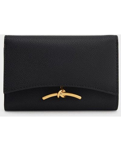 Charles & Keith Huxley Metallic-accent Front Flap Wallet - Black