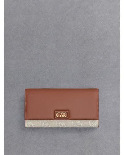 Charles & Keith Leather & Canvas Chain-strap Wallet - Gray