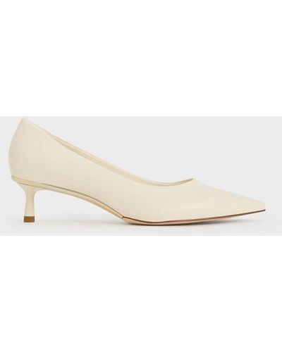 Charles & Keith Pointed-toe Kitten Heel Court Shoes - Natural