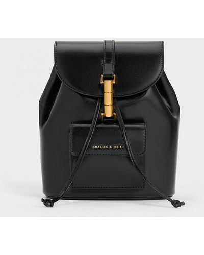 Charles & Keith Cesia Metallic Accent Backpack - Black