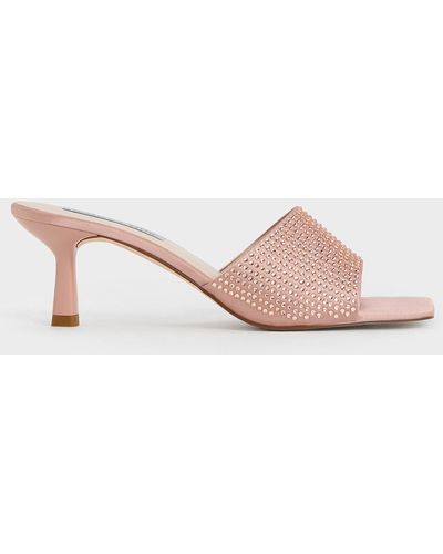 Charles & Keith Recycled Polyester Crystal-embellished Heeled Mules - Pink