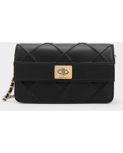 Charles & Keith Eleni Quilted Crossbody Bag - Black