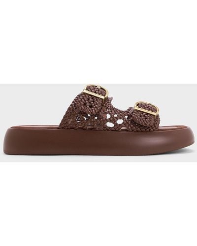 Charles & Keith Woven Double-strap Buckled Sandals - Brown