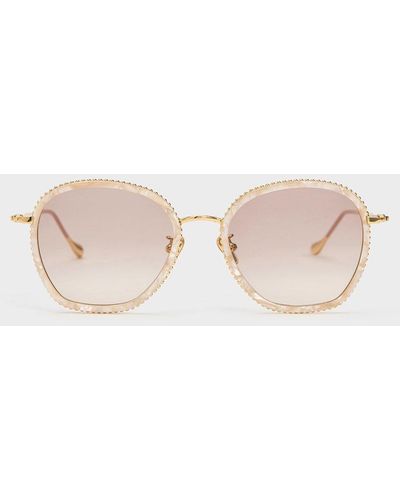 Charles & Keith Twisted Metallic Butterfly Sunglasses - Natural
