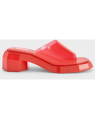 Charles & Keith Fia See-through Geometric Mules - Red