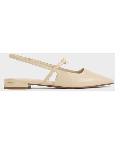 Charles & Keith Metallic-accent Pointed-toe Slingback Flats - Natural