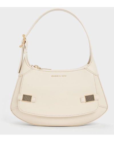 Charles & Keith Metallic-accent Curved Shoulder Bag - Natural
