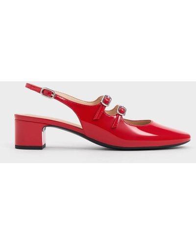 Charles & Keith Double-strap Slingback Mary Jane Pumps - Red